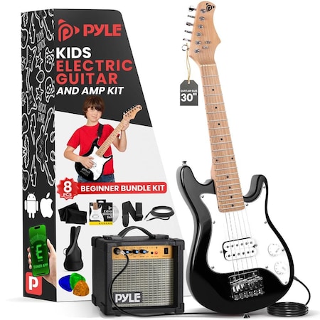 Pyle Kids Electric Guitar Starter Kit with Amplifier, 30 in Mini Instrument w/ 10W Amp & Complete PEGKT30