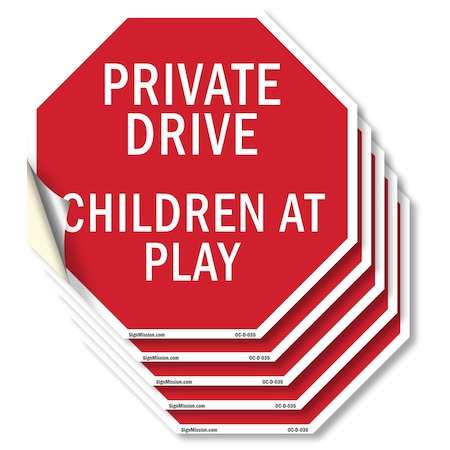 Signmission Private Drive Children at Play, 6 inch X 6 inch, Vinyl Decal, 5PK OC-D-5PACK-6-35