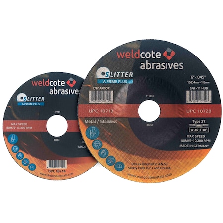 Slitter A-Prime Plus A-PRIME PLUS Type 27 Right Angle Grinder Wheels, Cutting - SLITTER, 6in x 0.45in x 7/8, 25PK 10719