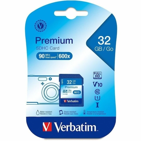 Verbatim 32GB Premium SDHC Memory Card, UHS-I V10 U1 Class 10 - 45 MB/s Read - Lifetime Warranty 96871