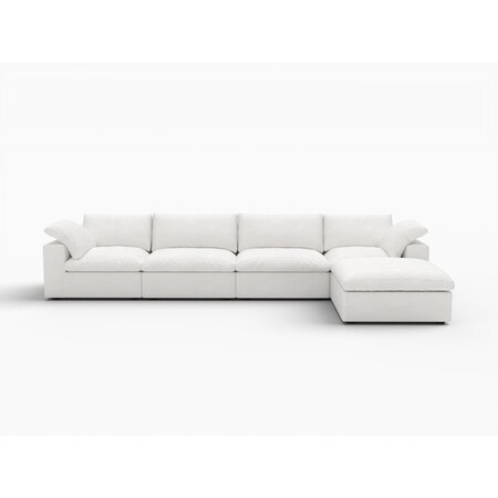 Homeroots 160" White Linen Blend Modular Sofa With Ottoman And Storage 714554