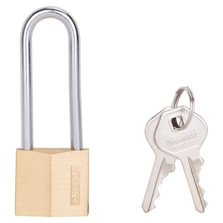 Prosource Padlock, Long Shackle, 3/16 in Dia Shackle, 2-1/4 in H Shackle, Steel Shackle, Brass Body, Solid Brass HD10032