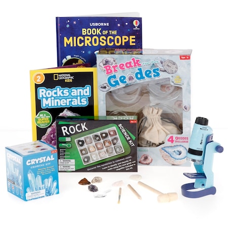 Amscope Kid's Natural Geode Discover Set featuring 60X-120X Portable LED Handheld Microscope, Ultimate Natur KVB-GEO-612-DIS