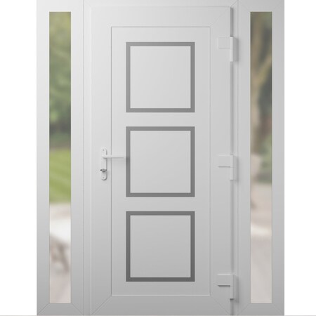 Vdomdoors Front Exterior Prehung Metal-Plastic Door, Manux 8661 White Silk, 2 Side Sidelite Transoms, Office MANUX8661EXD-WS-W16+36+16xH80-LH