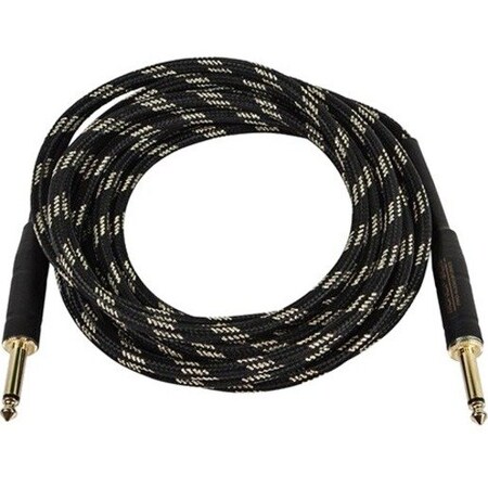 Monoprice 10ft Cloth Series 1/4 inch TS Male 20AWG Instrument Cable - Black & Gold 601410