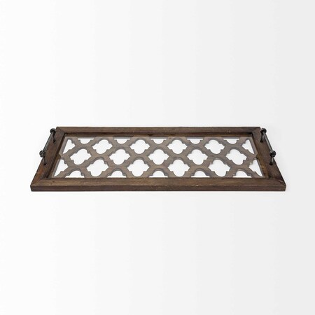 Homeroots 35in Silver Wood Indoor Outdoor Tray With Handles 376037