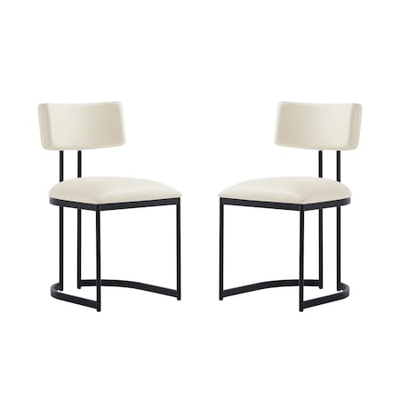 Manhattan Comfort Juno Contemporary Modern Vegan Leather Metal Side Chair in Cream - Set of 2 DC1609-1