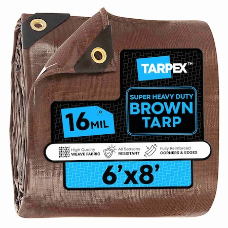 Tarpex Super Heavy Duty Tarp, 6 ft x 8 ft, 16 Mil, Brown, Polyethylene BHD-TA-68