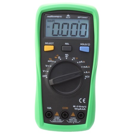 Multicomp Pro Digital multimeter, palmsize, CAT III 600V, 600V/10A AC/DC, 600-60M, 9.999nF-9.999mF, 10Hz-1MHz MP730007