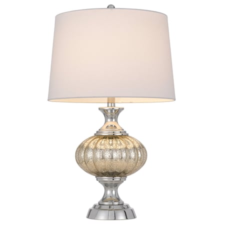 Homeroots 27" Silver Metallic Metal Table Lamp With White Empire Shade 524730