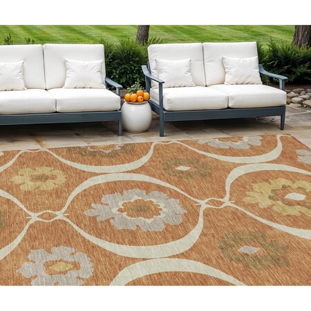 Homeroots 8' X 10' Orange Copper And Gray Medallion Washable Indoor Outdoor Area Rug 589641