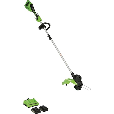 Greenworks 24V, 2 x 24V 15'' Brushless String Trimmer with, 2 2.0 Ah Batteries & Charger 2121202
