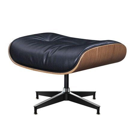 Homeroots 28" Black and Light Brown Tufted Genuine Leather Lounge Chair With Ottoman 636340