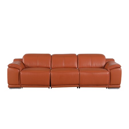 Homeroots 107" Camel Italian Leather Reclining Metal USB Sofa 720286