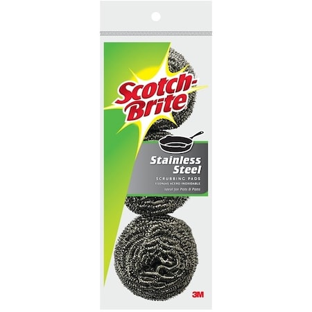 Scotch-Brite Scrub Pad, Steel Abrasive, Silver 214C