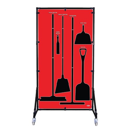 5S Supplies Housekeeping Shadow Board Broom Station V8, Red, Broom, No Text HSB-V8-RED-BO-NO TEXT