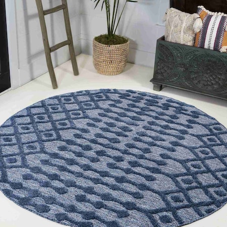 Jonathan Y Peralta Moroccan Diamond Navy 5 ft Round Indoor/Outdoor Area Rug IBZ103B-5R