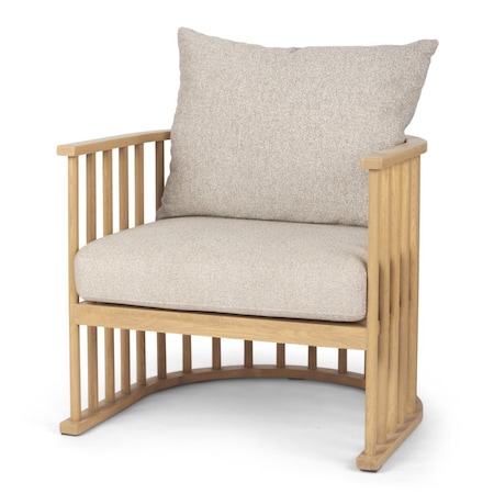 Homeroots 31" Beige and Natural Upholstery and Solid Wood Barrel Chair 606017