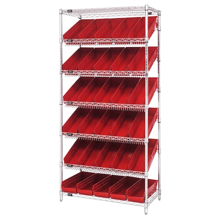 Quantum Storage Systems WIRE SHELVING UNIT W/30 RED BINS WRS-7-104RD