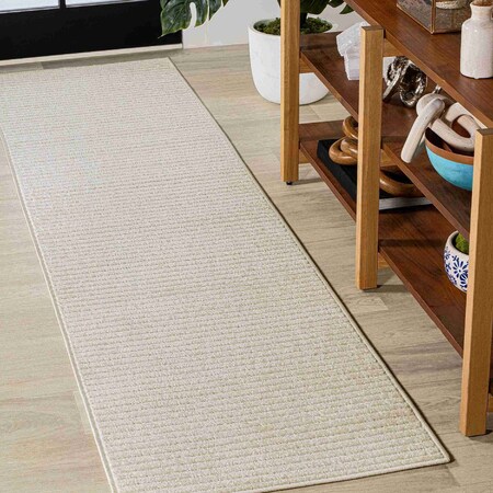 Jonathan Y Aarhus High-Low Minimalist Scandi Striped Ivory/Cream 2 ft. x 8 ft. Indoor/Outdoor Runner Rug SCN102B-28
