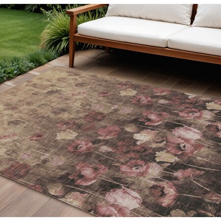 Homeroots 8' X 10' Taupe Brown And Pink Floral Washable Indoor Outdoor Area Rug 597066