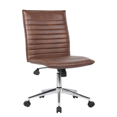 Boss Office Products Task Chair, Armless in Brown Vinyl, Chrome Base B9534C-BN