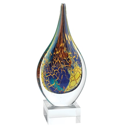 Homeroots 12" Blue and Yellow Murano Glass Modern Abstract Tabletop Sculpture 376082