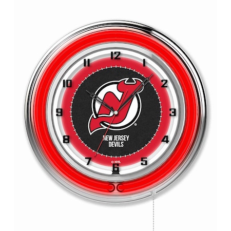 Holland Bar Stool Co New Jersey Devils Double Neon 19" Clock, NHL Clk19NJDevl