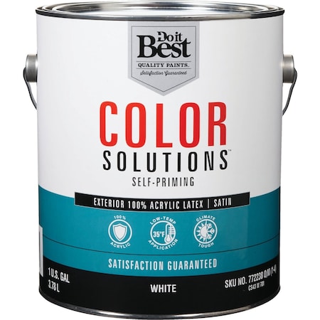 Do It Best Color Solutions 100% Acrylic Latex Self-Priming Satin Exterior House Paint Wht 1 Gal. CS43W0701-16