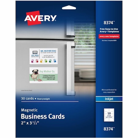Avery Dennison Business Cards, f/Inkjet Printers, Magnetic, 2x3-1/2in 30/PK 8374