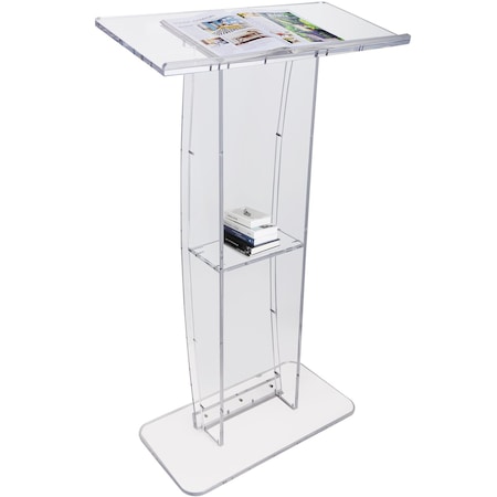 Vevor Acrylic Podium 47" Acrylic Podium Stand Reading Surface Storage Shelf White JYJTW047TCLR