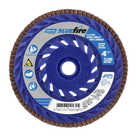 Norton Abrasives Flap Disc, 4 1/2 In x 80 Grit, 5/8-11 66623399139