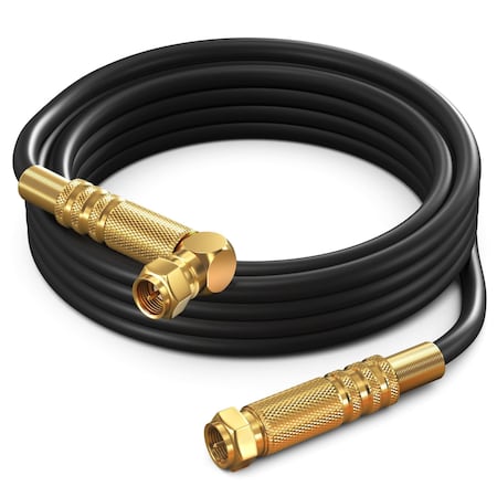 Maximm 8ft RG6 Quad Shielded Coaxial Cable with Right Angle Connector, Black RG6-STA-GLD-4S-8FT