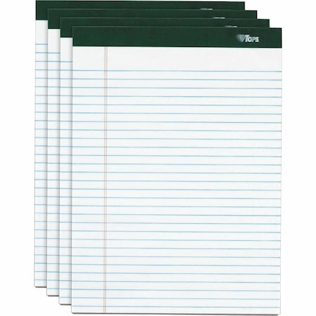 Tops Business Forms Docket Letter Size Narrow Rule Double Pad, White, 100 Sheets/Pad, 4/Pack 99612