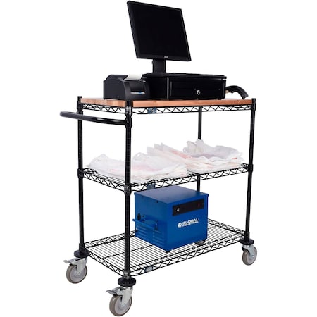 Global Industrial Nexel, 3 Shelf, Push Cart, Black Epoxy, 36"W x 18"D x 40"H, Poly Casters, 4 Swivel, 2 Brake PS18363B