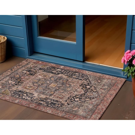 Homeroots 3' X 5' Charcoal Medallion Washable Indoor Outdoor Area Rug 608004