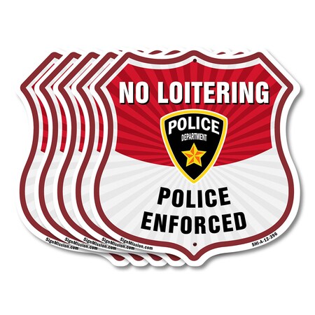 Signmission No Loitering Shield Sign Police Enforced, 12 inch X 12 inch, Aluminum Metal Sign, 5PK SHI-A-5Pack-12-396