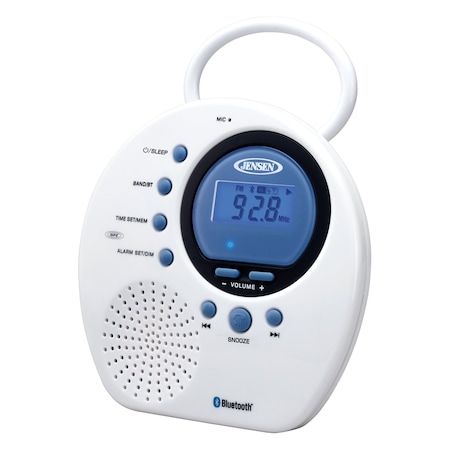 Jensen Water Resistant AM/FM Bluetooth Shower Clock Radio JWM-160B