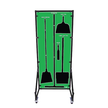5S Supplies Housekeeping Shadow Board Broom Station V14, Green, Broom, No Text HSB-V14-GREEN-BO- NO TEXT