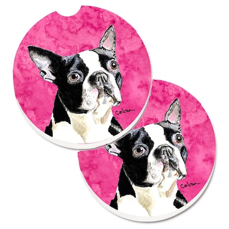 Carolines Treasures Pink Boston Terrier Set of 2 Cup Holder Car Coaster SC9140PKCARC