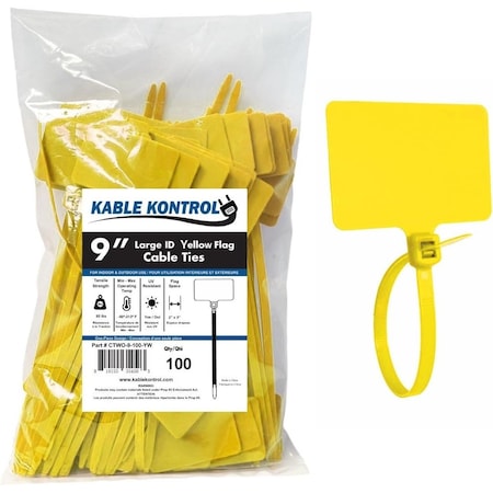 Kable Kontrol Identification & Tamper Proof Cable Zip Ties, 9 in L, Yellow, Nylon Co-polymer, 80 lbs Strength CTWO-9-100-YW