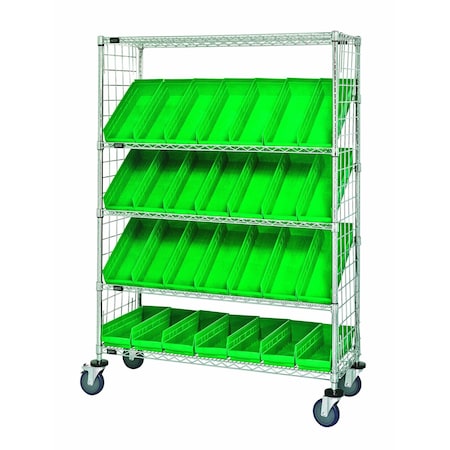 Quantum Storage Systems WIRE CART SLANT SHELVES W/ 28 BINS WRCSL5-63-1848EP-104GN