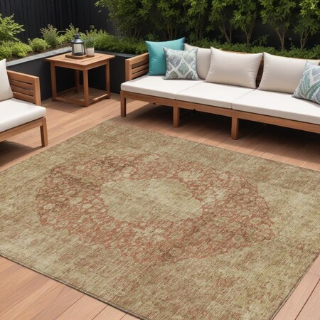 Homeroots 8' X 10' Rust And Beige Medallion Washable Indoor Outdoor Area Rug 616475