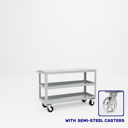 Pucel Heavy Duty Shop Truck, 48 in W x 18 in D x 33.5 in H, Three Shelves, Push Handle, Gray 1848-DT-3S