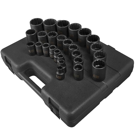 Sunex 1/2 in Drive Metric 12 Point Standard 26-Piece Impact Socket Set 2826