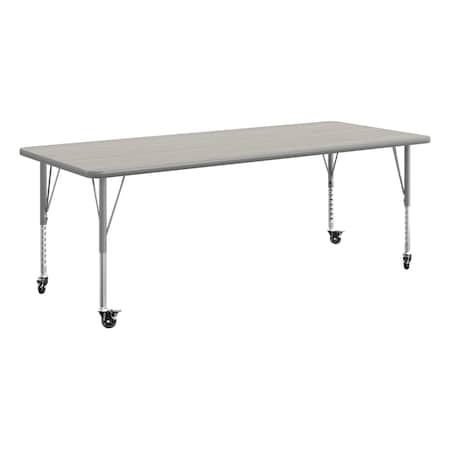 Flash Furniture Commercial Adjustable Height Rectangular Activity Table - Locking Casters-LTGY XU-A3072-REC-LTGRY-T-P-CAS-GG