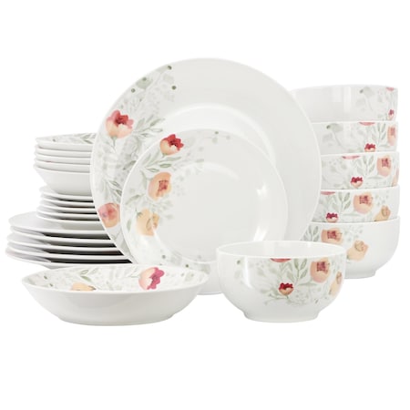 Elama Poppy 24 Piece Porcelain Double Bowl Dinnerware Set, Service for 6 750123747M