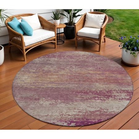 Homeroots 8' Merlot Beige And Blush Round Abstract Washable Indoor Outdoor Area Rug 630839