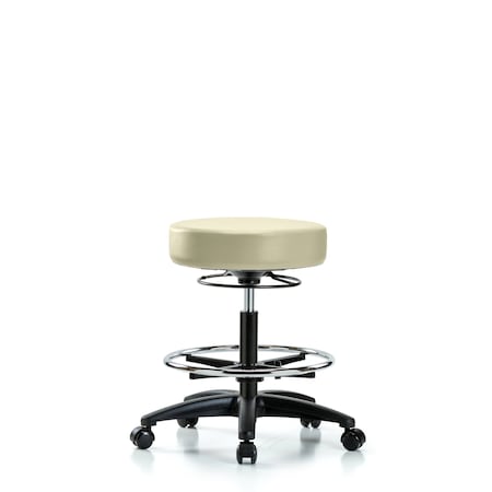 Blue Ridge Ergonomics Bench Stool, Med, Vinyl, CF, Casters, Wht BR-VMBSO-RG-CF-RC-8501
