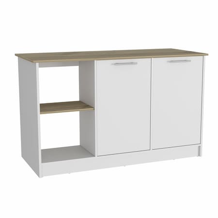 Homeroots White and Brown 59in Kitchen Island With Storage 477876